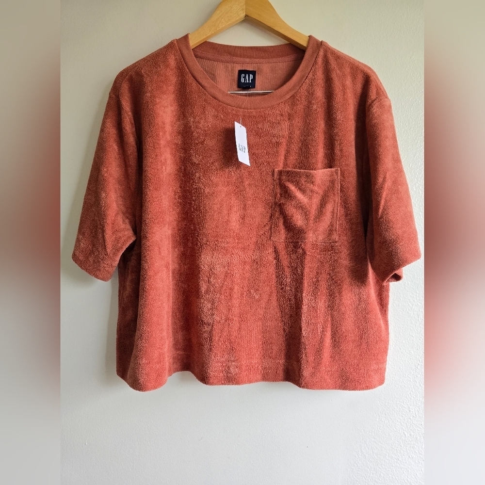 NWT! GAP, Towel Terry Boxy Cropped T-Shirt, Cedarwood brown, Size Large $$44.95 - Picture 4 of 8